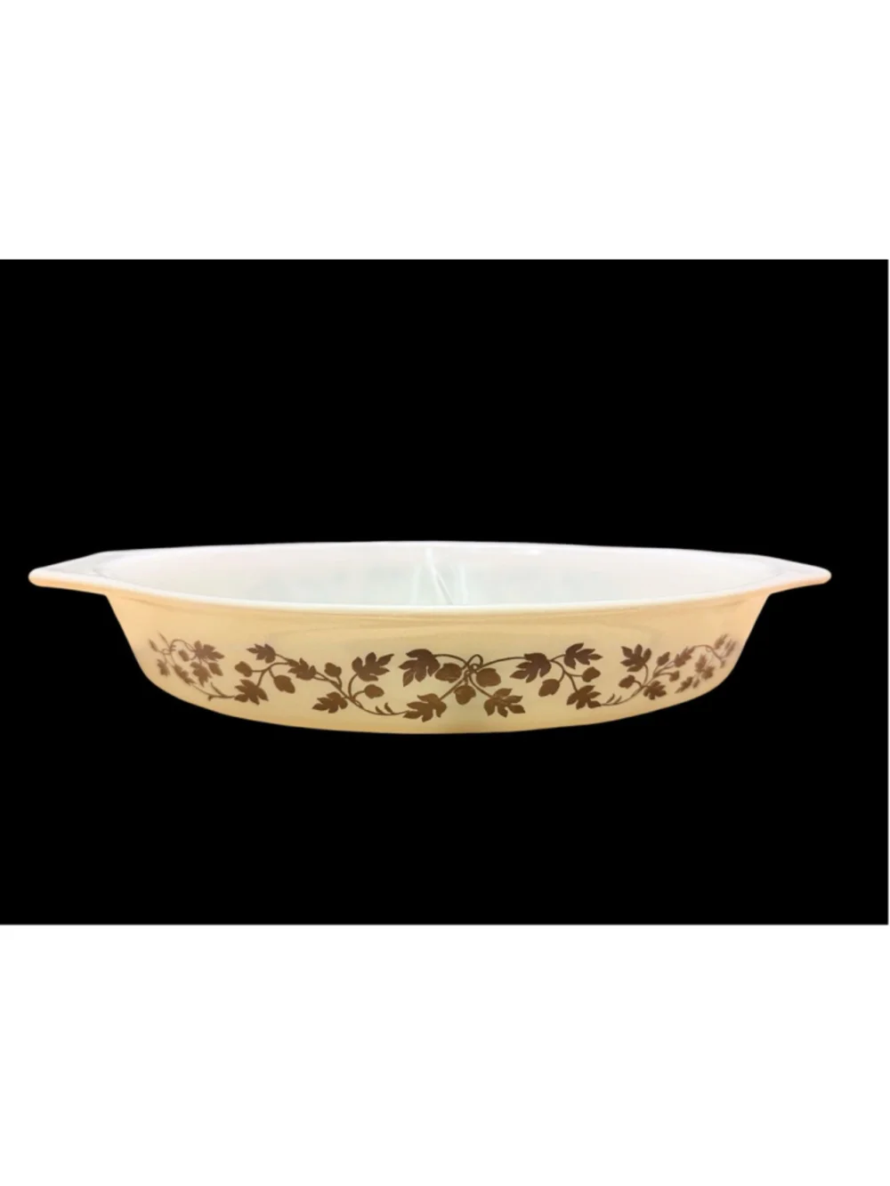 Vintage Pyrex Divided Casserole Dish with Lid | Brown Floral Pyrex Bakeware | Mi